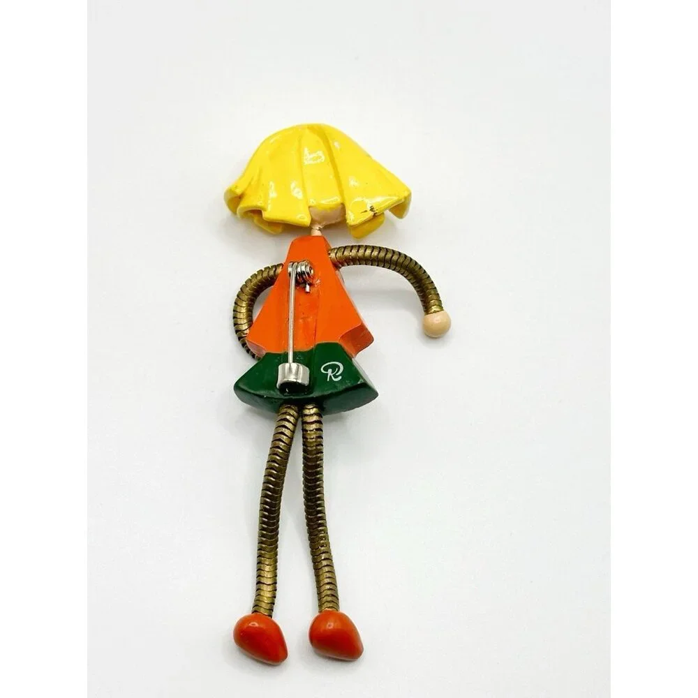 Katherine Perriguey Moveable‎ Arms Legs Painted Girl Pin Brooch